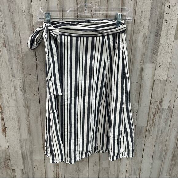 Loft Stripe Knee Length Aline Skirt Belted Modest Petite - Picture 1 of 7